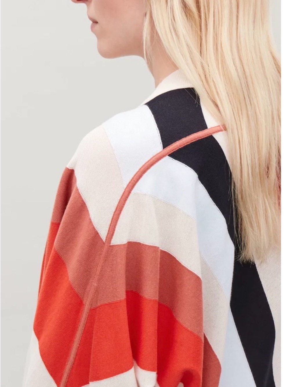 COS Long-Sleeve Vertical Stripe cotton Knit Top, LARGE, White, Coral, Black, Tan